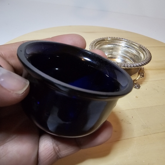 Vintage Ellis Barker Silver Plate Small Bowl With Cobalt Blue Glass Insert Liner - Picture 9 of 13